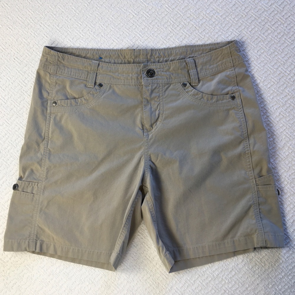 Kuhl Splash Women 10 Tan Hiking Utility Cargo Shorts Khaki Cotton Blend Stretch
